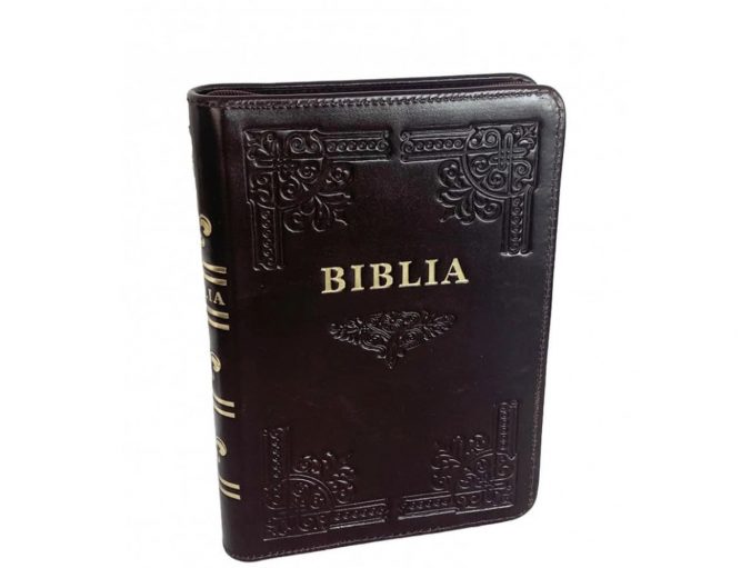 biblie medie, index,piele,fermoar.