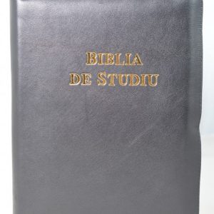 Biblia de studiu, explicatii+concordanta+harti, mare, coperta piele, neagra, fermoar