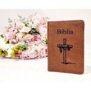 Biblia medie gravată - piele și fermoar - A învins! -- maro