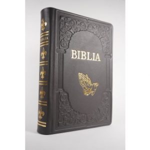 Biblie mare, piele, handmade, maro închis, index, margini aurii, cuv. Isus cu rosu